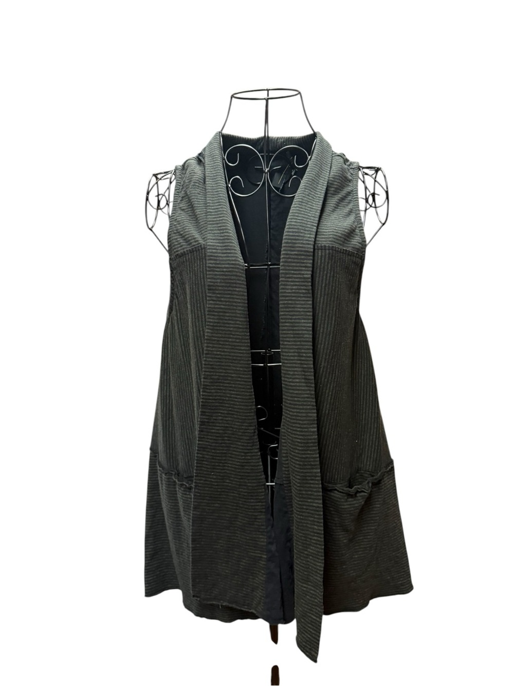 Habitat LiV Black Cardigan Vest Olive-Green Striped Trim Medium
